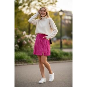 Fate Can't Be Like Me Mini Skirt Women's Medium Hot Pink Velvet